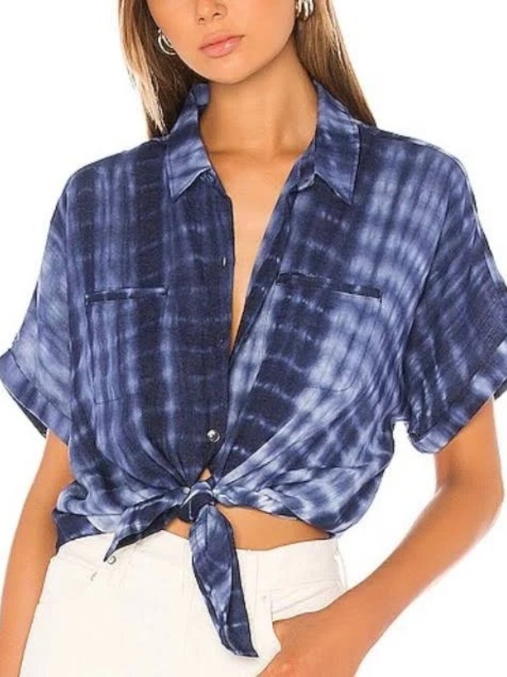 Brand New w Tags! SPLENDID Blue Tie-Dye Short Sleeve Blouse Size M